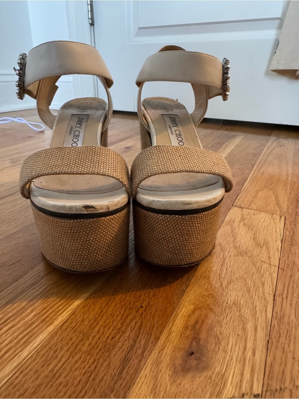 Jimmy Choo Tan & White Platform Wedges - Picture 7 of 14
